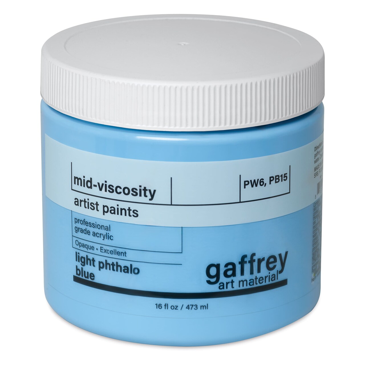 Gaffrey Art Material Standard Body Acrylic Paint - Light Phthalo Blue, 473 ml jar